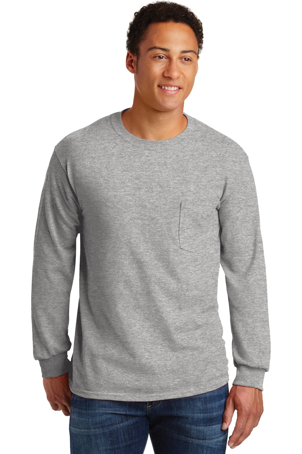 Gildan - Ultra Cotton 100% US Cotton Long Sleeve T-Shirt with Pocket.  2410