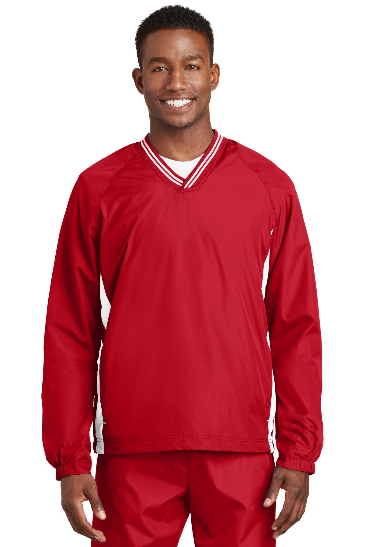 Sport-Tek Tipped V-Neck Raglan Wind Shirt. JST62