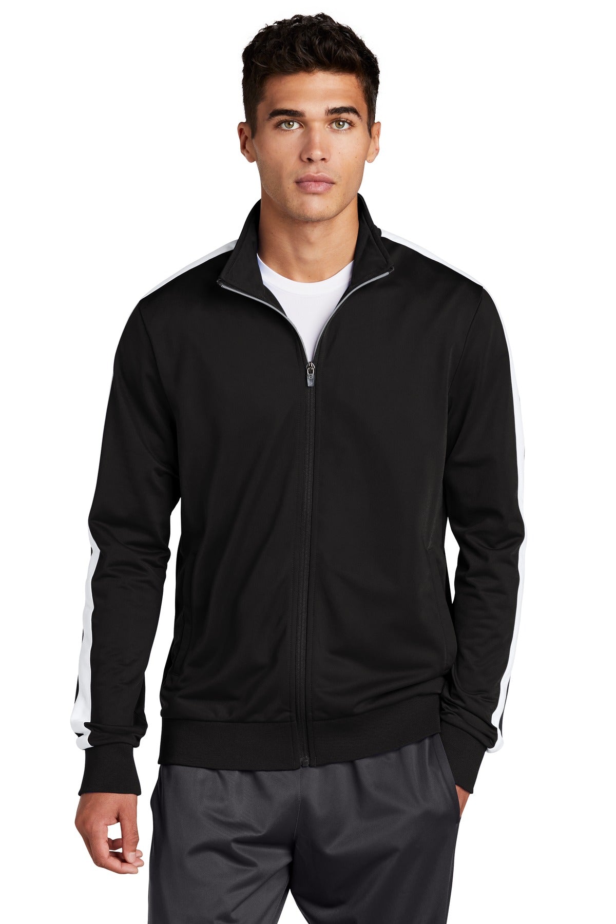 Sport-Tek  Tricot Sleeve Stripe Track Jacket. JST94