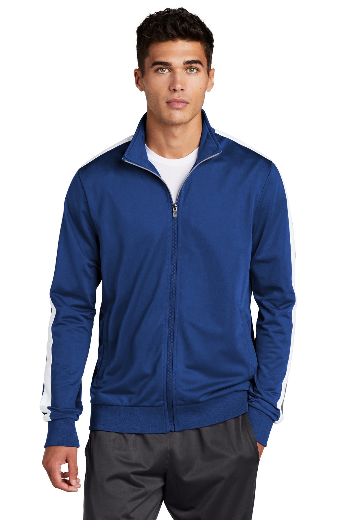 Sport-Tek  Tricot Sleeve Stripe Track Jacket. JST94