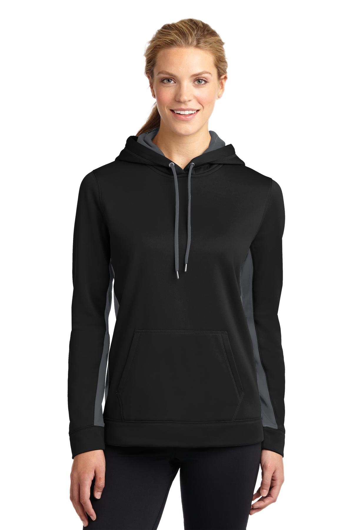 Sport-Tek Ladies Sport-Wick Fleece Colorblock Hooded Pullover. LST235