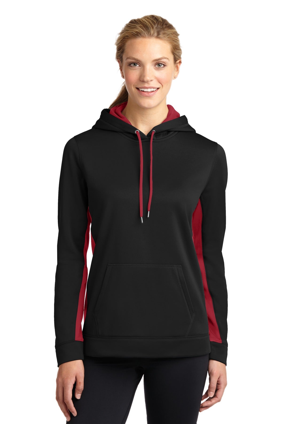 Sport-Tek Ladies Sport-Wick Fleece Colorblock Hooded Pullover. LST235