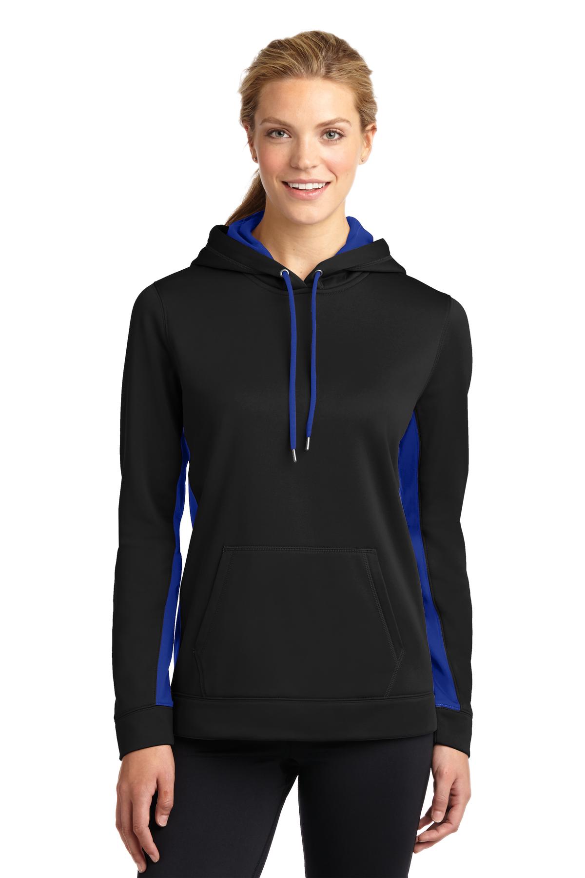 Sport-Tek Ladies Sport-Wick Fleece Colorblock Hooded Pullover. LST235