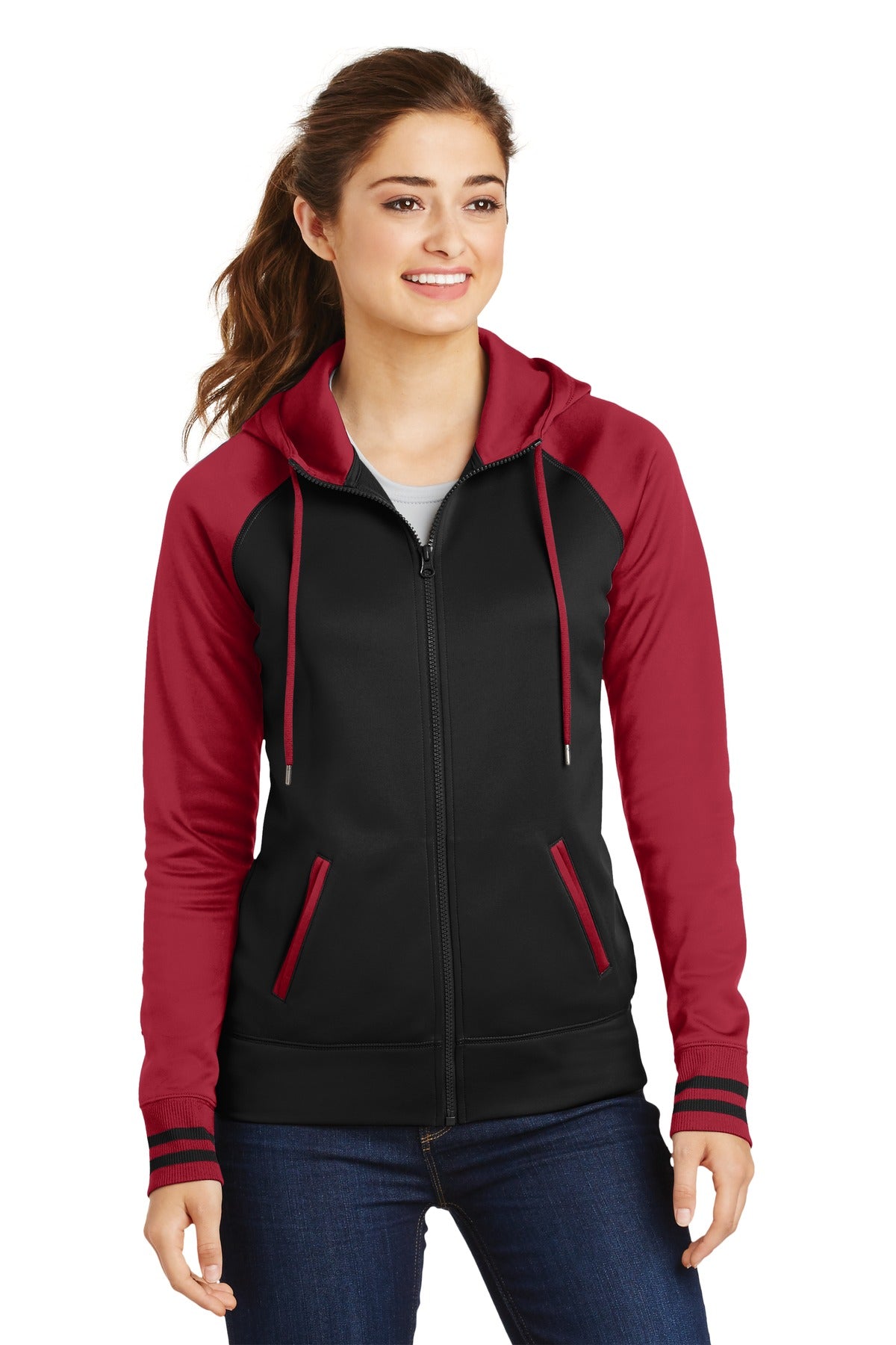 Sport-Tek Ladies Sport-Wick Varsity Fleece Full-Zip Hooded Jacket. LST236