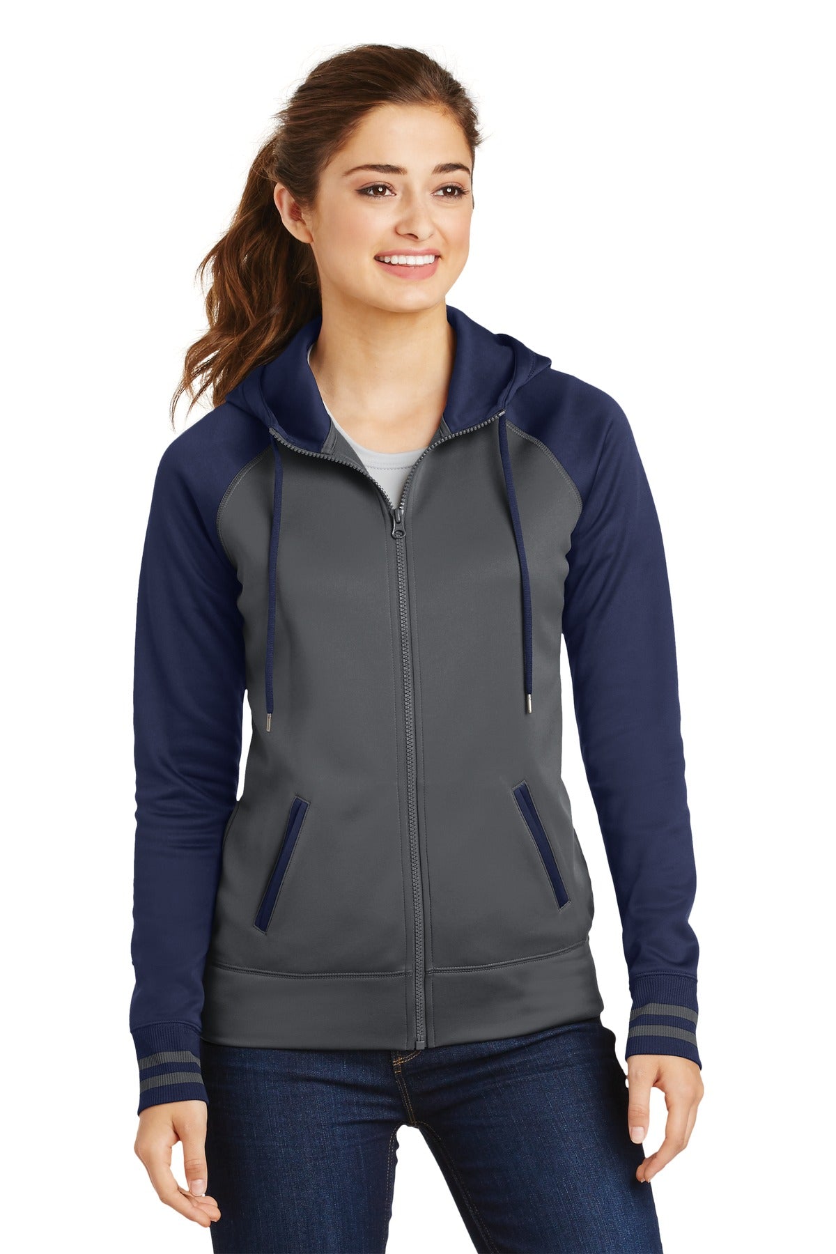 Sport-Tek Ladies Sport-Wick Varsity Fleece Full-Zip Hooded Jacket. LST236