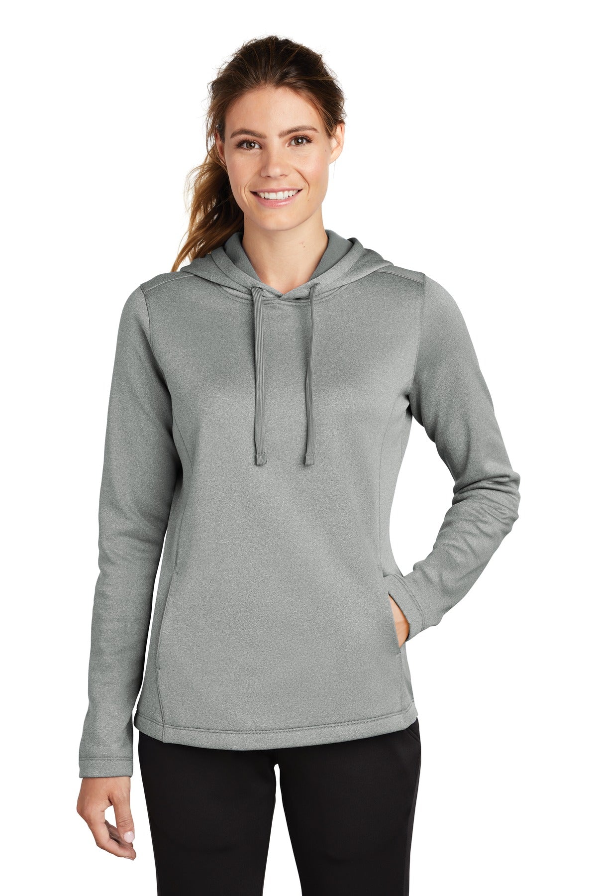 Sport-Tek  Ladies PosiCharge  Sport-Wick  Heather Fleece Hooded Pullover. LST264