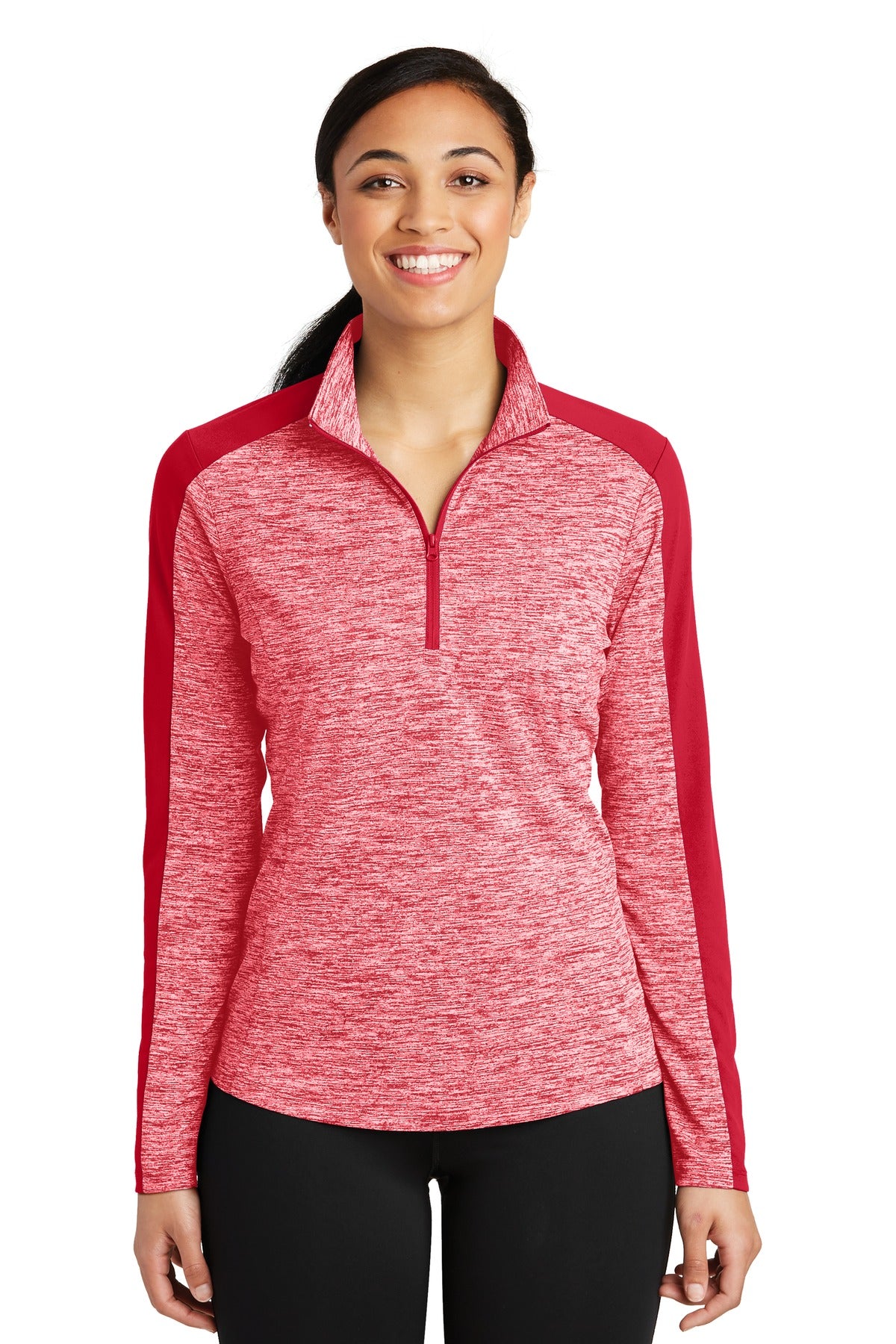 Sport-Tek Ladies PosiCharge Electric Heather Colorblock 1/4-Zip Pullover. LST397