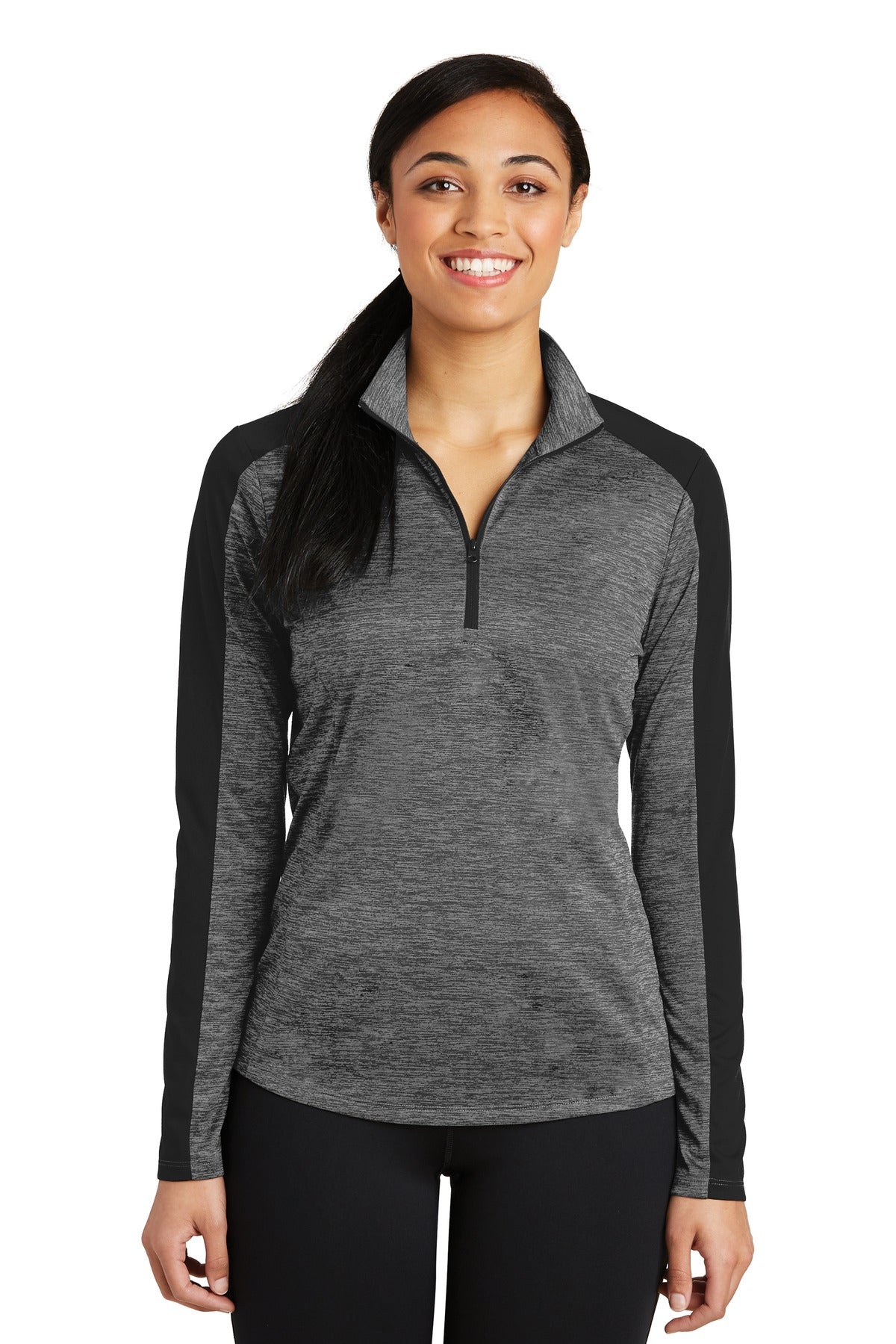 Sport-Tek Ladies PosiCharge Electric Heather Colorblock 1/4-Zip Pullover. LST397