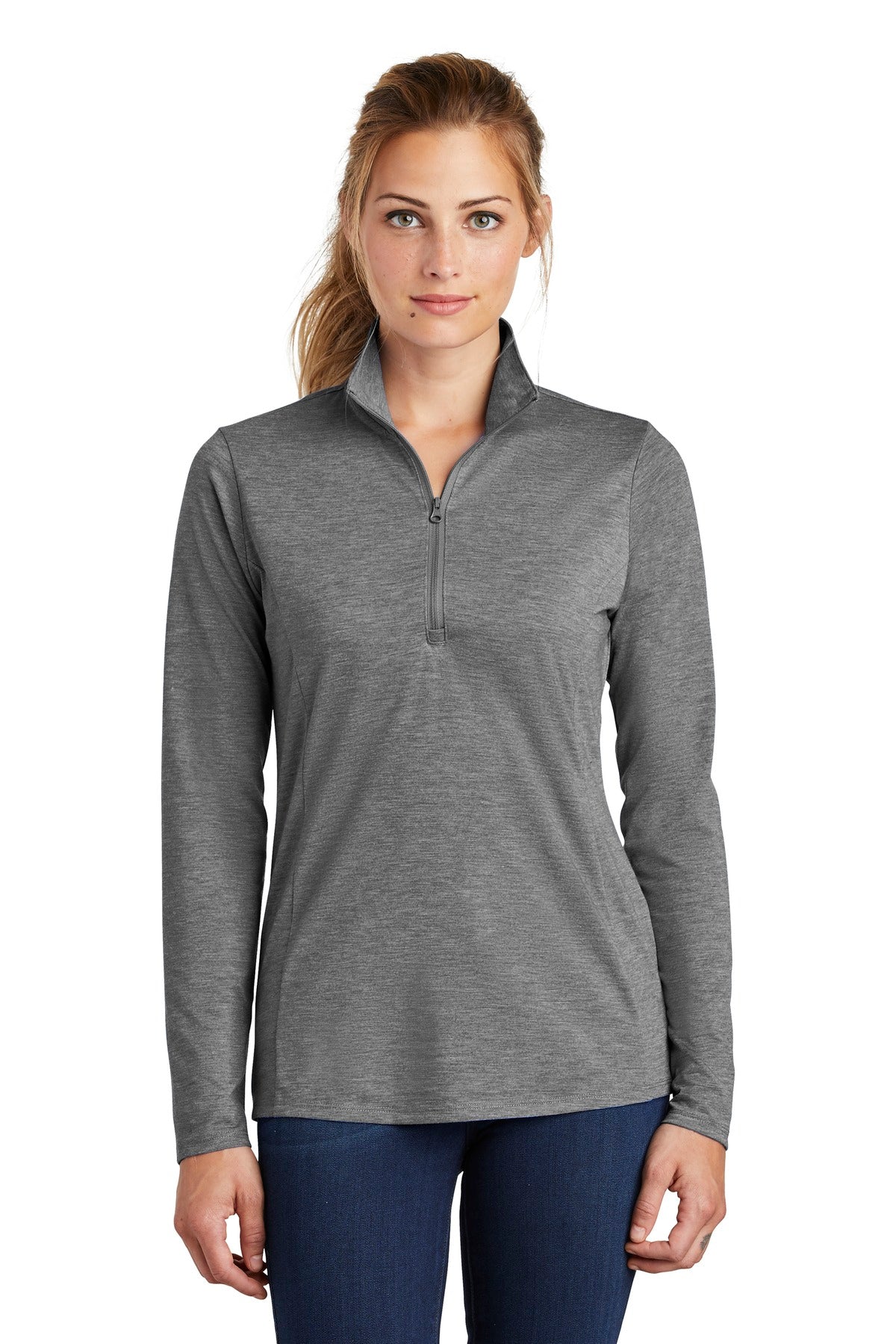 Sport-Tek  Ladies PosiCharge  Tri-Blend Wicking 1/4-Zip Pullover. LST407