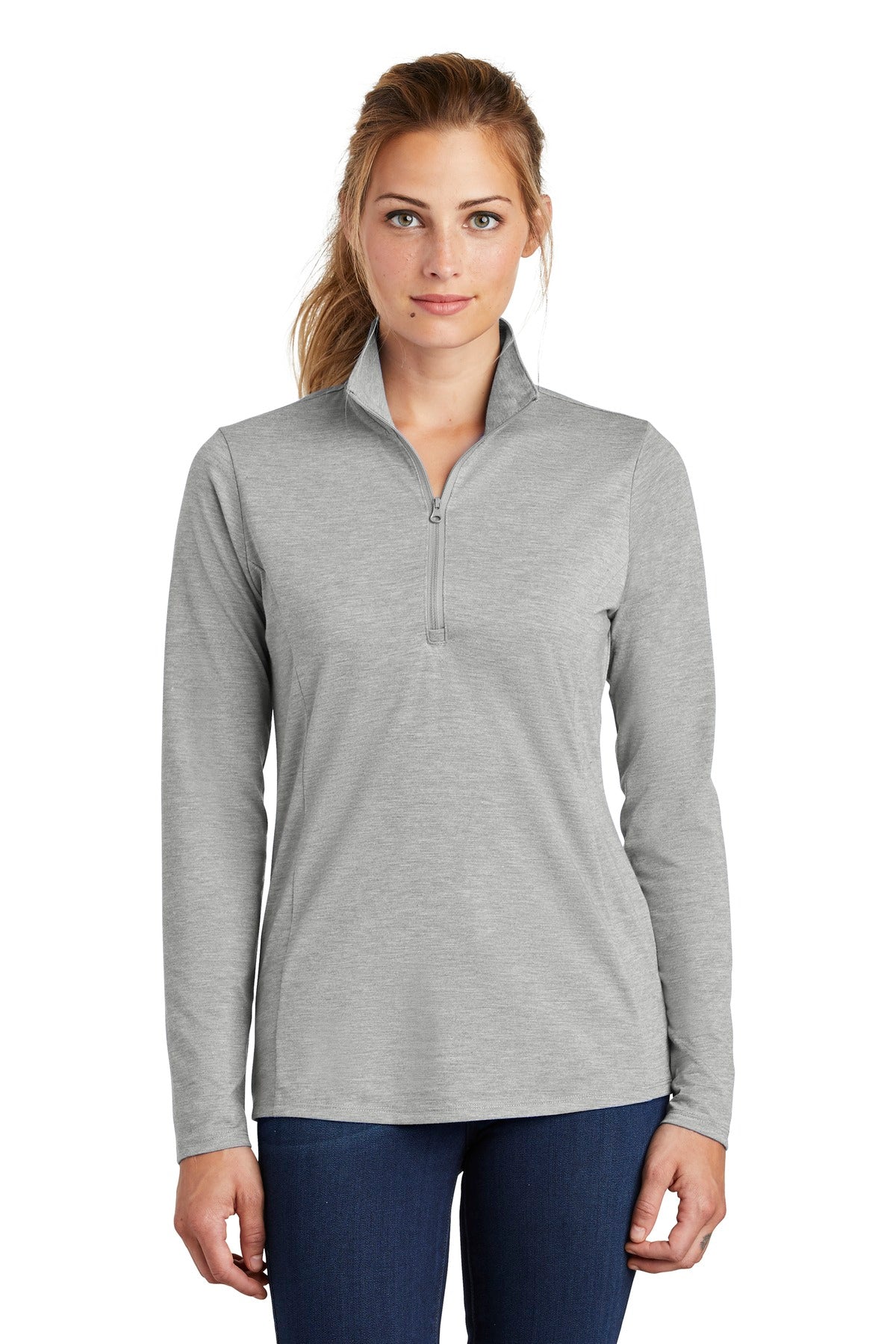 Sport-Tek  Ladies PosiCharge  Tri-Blend Wicking 1/4-Zip Pullover. LST407