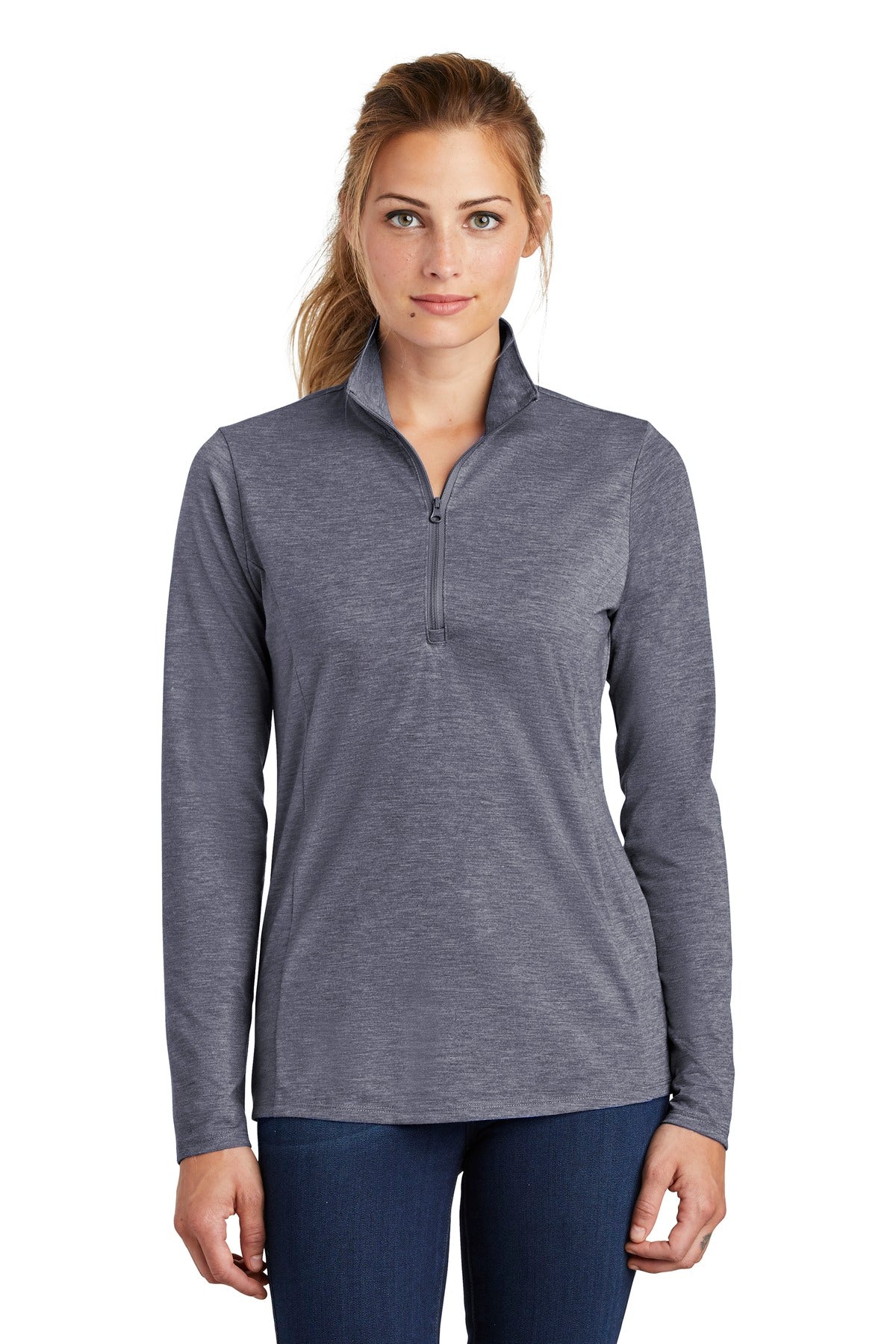 Sport-Tek  Ladies PosiCharge  Tri-Blend Wicking 1/4-Zip Pullover. LST407