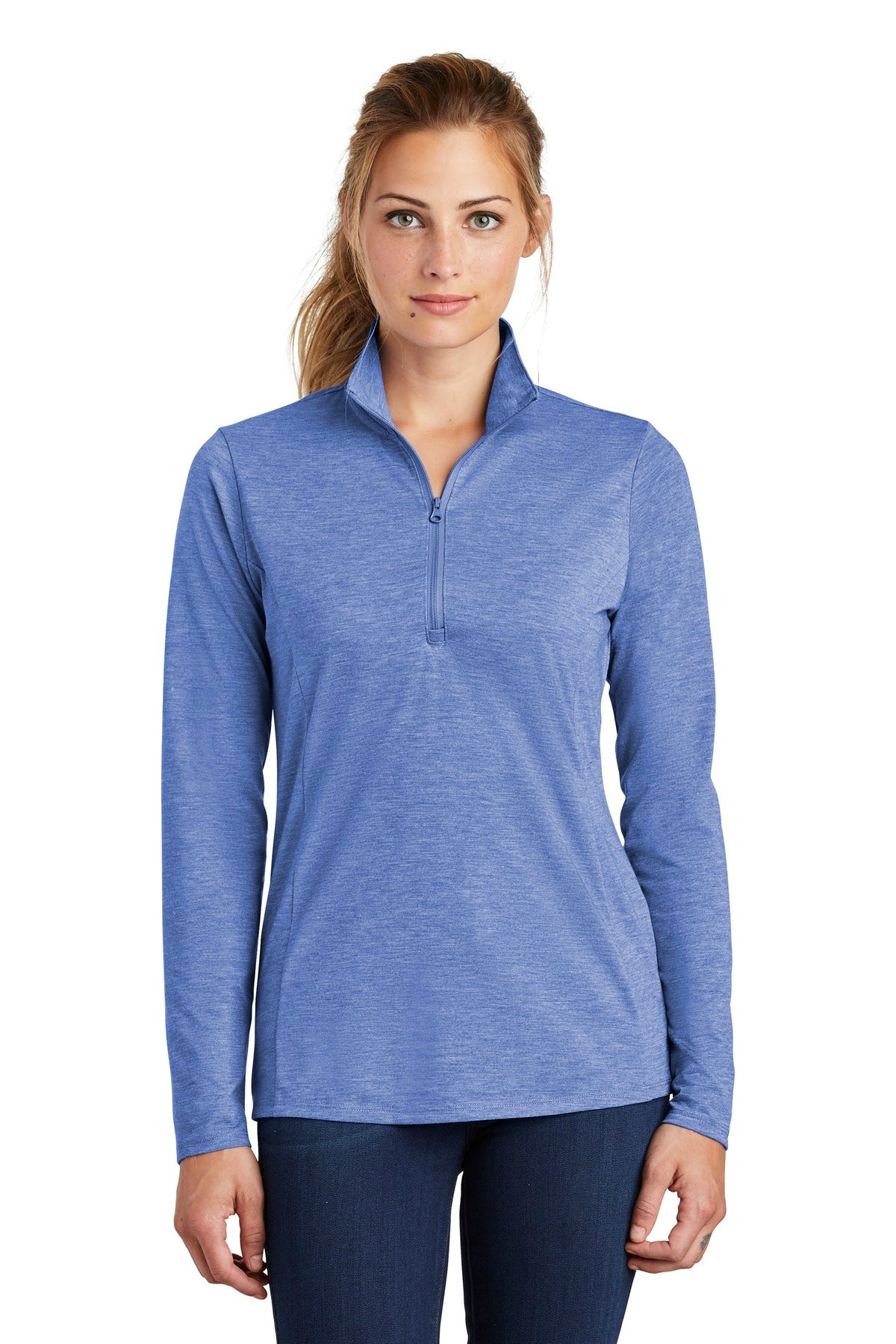 Sport-Tek  Ladies PosiCharge  Tri-Blend Wicking 1/4-Zip Pullover. LST407