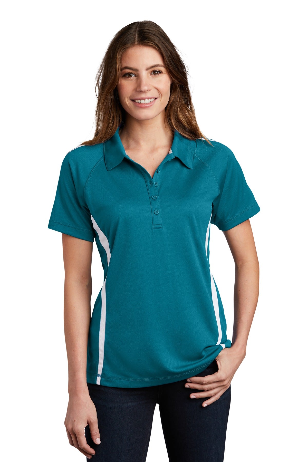 Sport-Tek Ladies PosiCharge Micro-Mesh Colorblock Polo. LST685