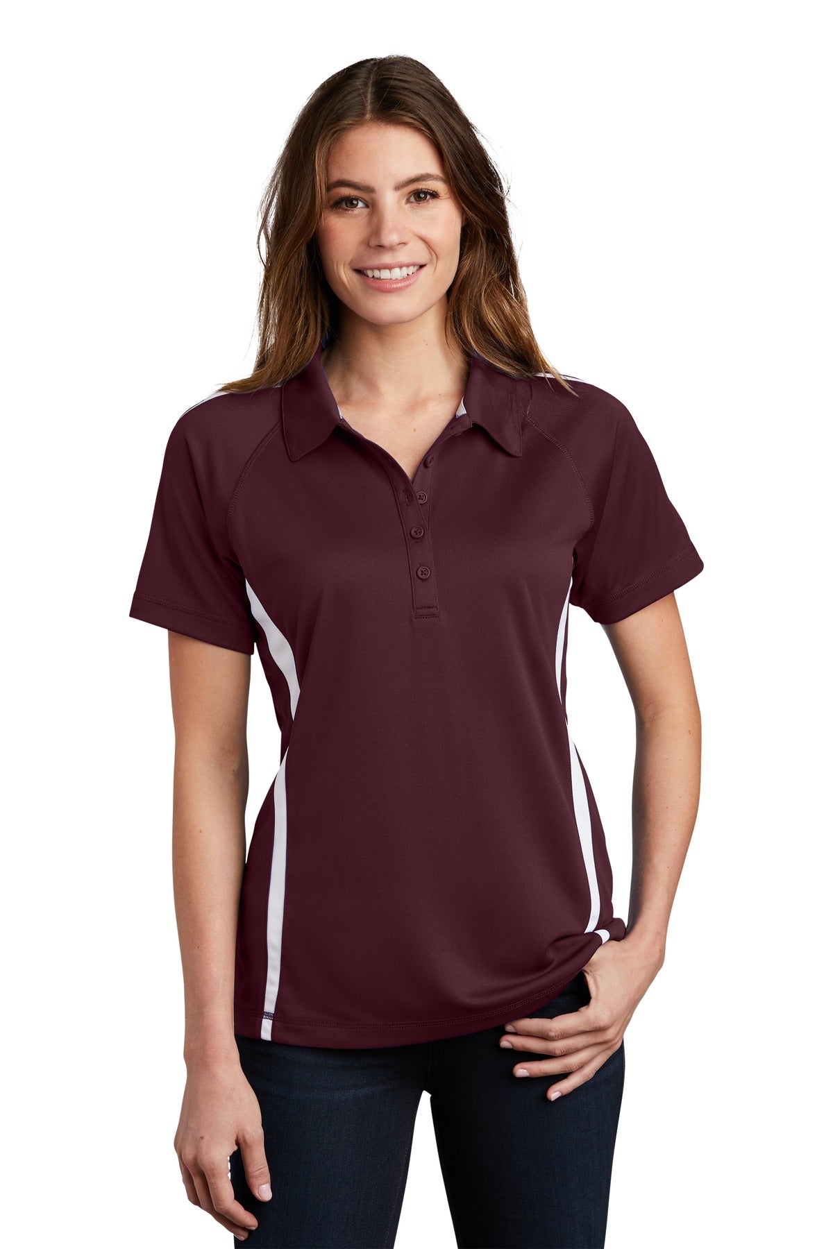 Sport-Tek Ladies PosiCharge Micro-Mesh Colorblock Polo. LST685