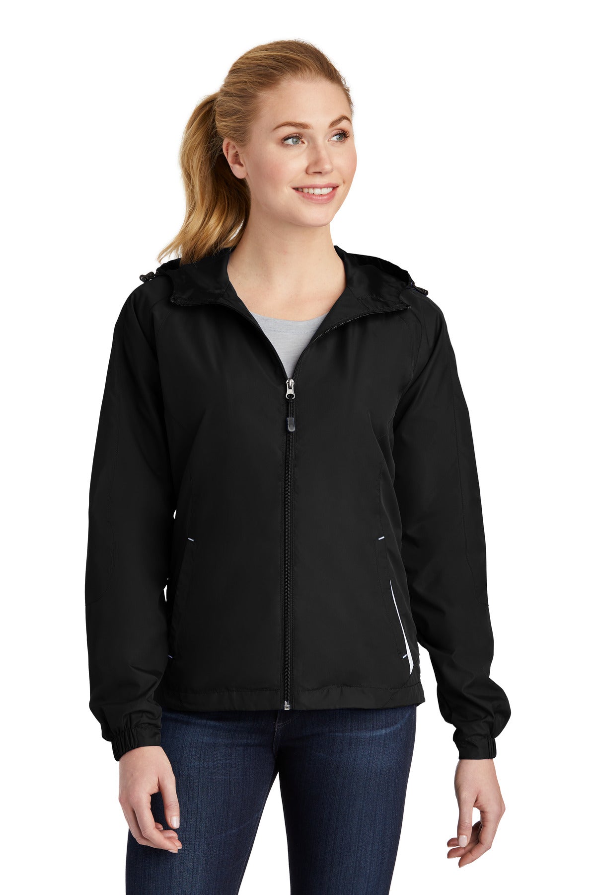 Sport-Tek Ladies Colorblock Hooded Raglan Jacket. LST76