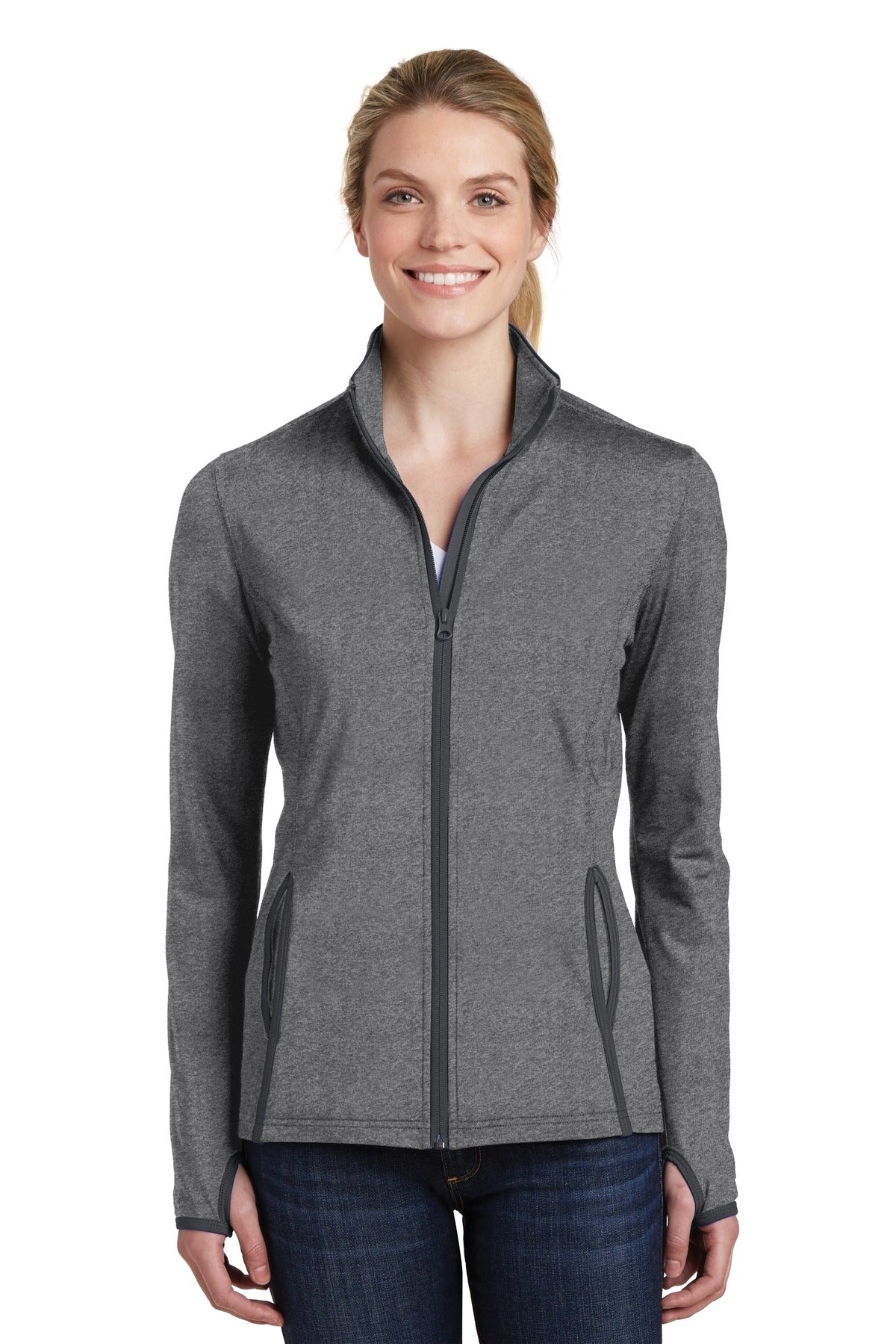 Sport-Tek Ladies Sport-Wick Stretch Contrast Full-Zip Jacket.  LST853