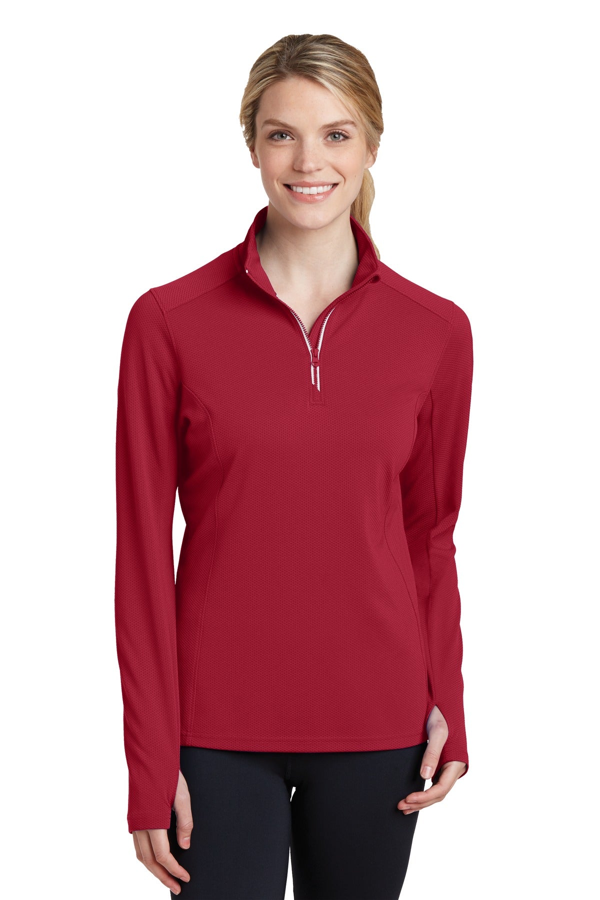 Sport-Tek Ladies Sport-Wick Textured 1/4-Zip Pullover.  LST860