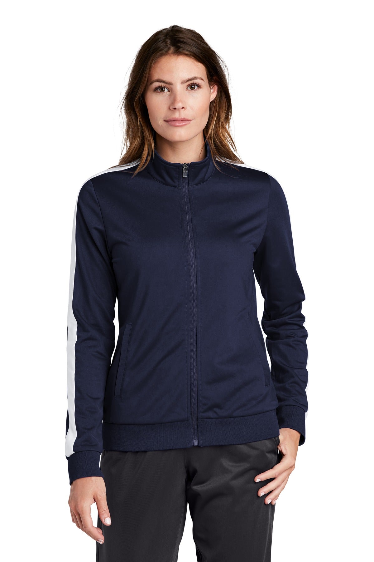 Sport-Tek  Ladies Tricot Sleeve Stripe Track Jacket. LST94