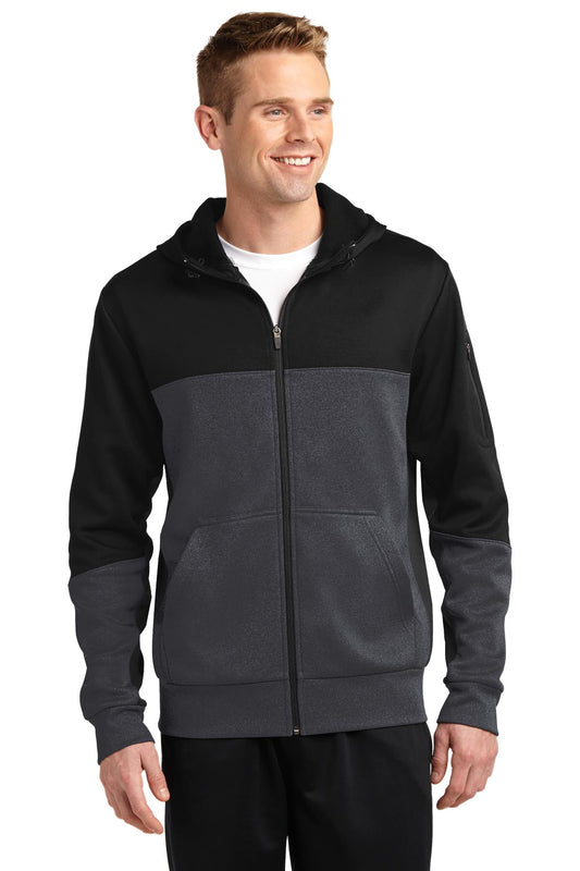 Sport-Tek Tech Fleece Colorblock Full-Zip Hooded Jacket. ST245