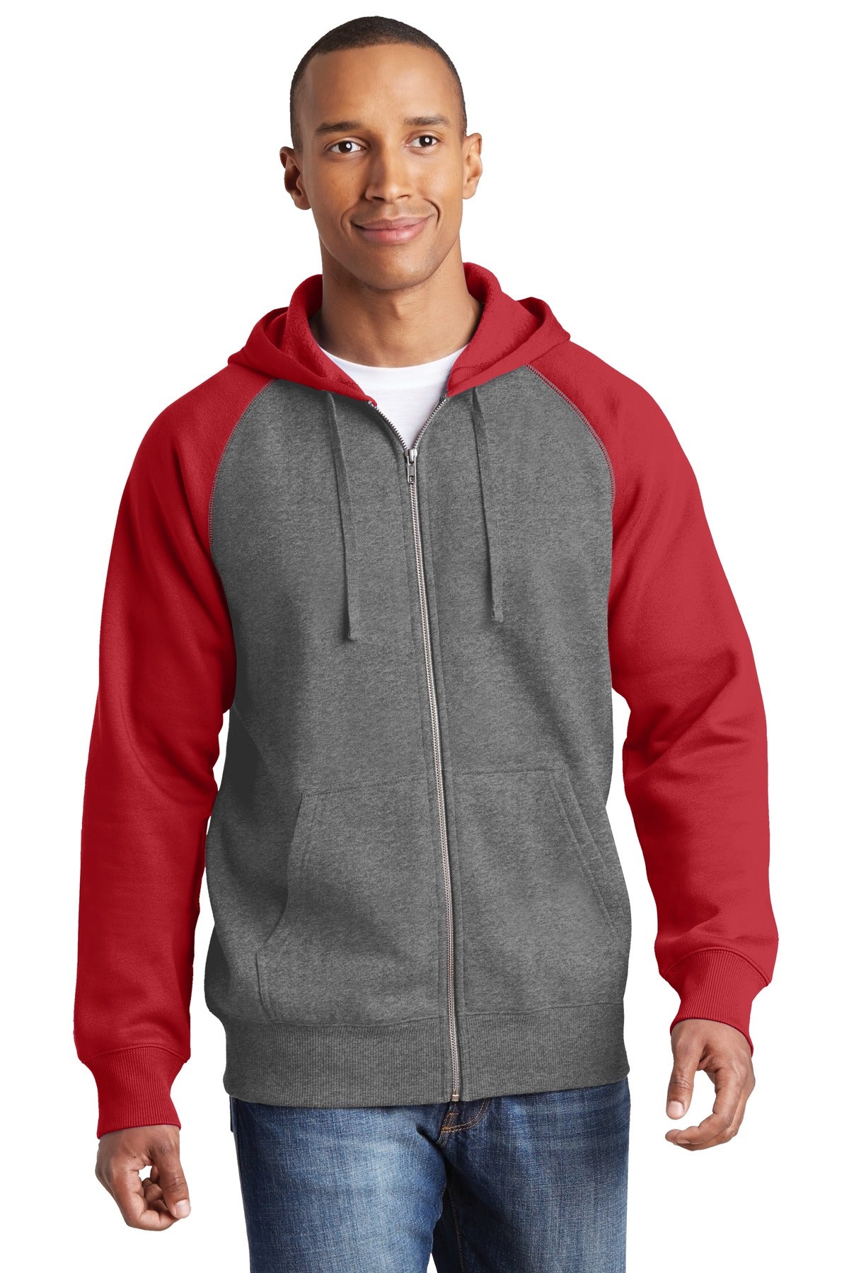 Sport-Tek Raglan Colorblock Full-Zip Hooded Fleece Jacket.  ST269