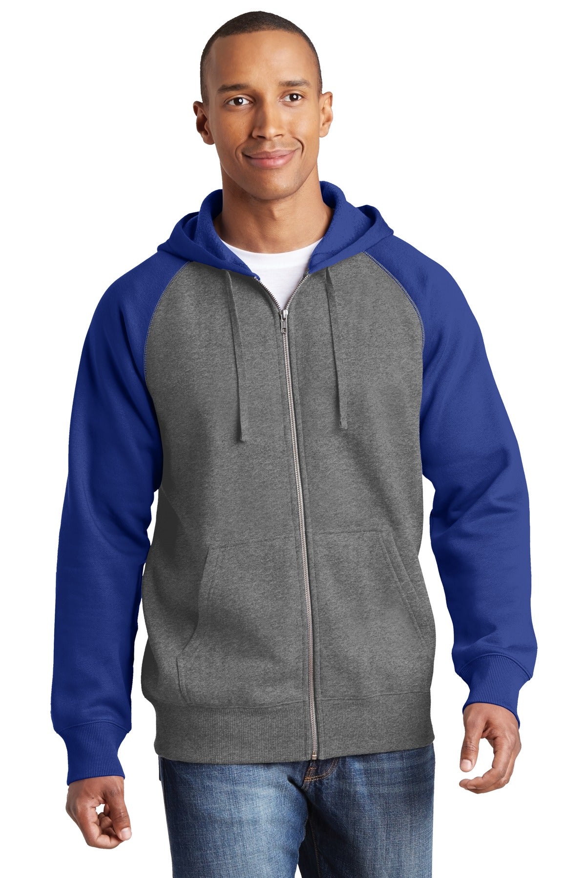 Sport-Tek Raglan Colorblock Full-Zip Hooded Fleece Jacket.  ST269