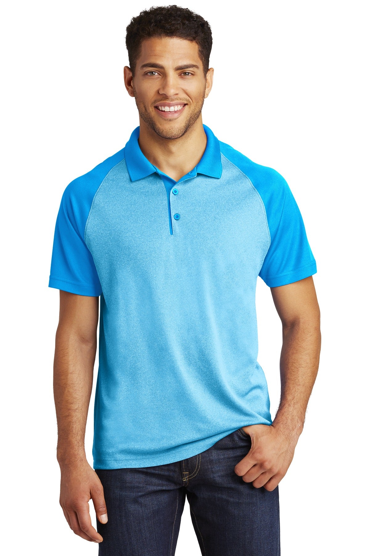 Sport-Tek  PosiCharge  RacerMesh  Raglan Heather Block Polo. ST641