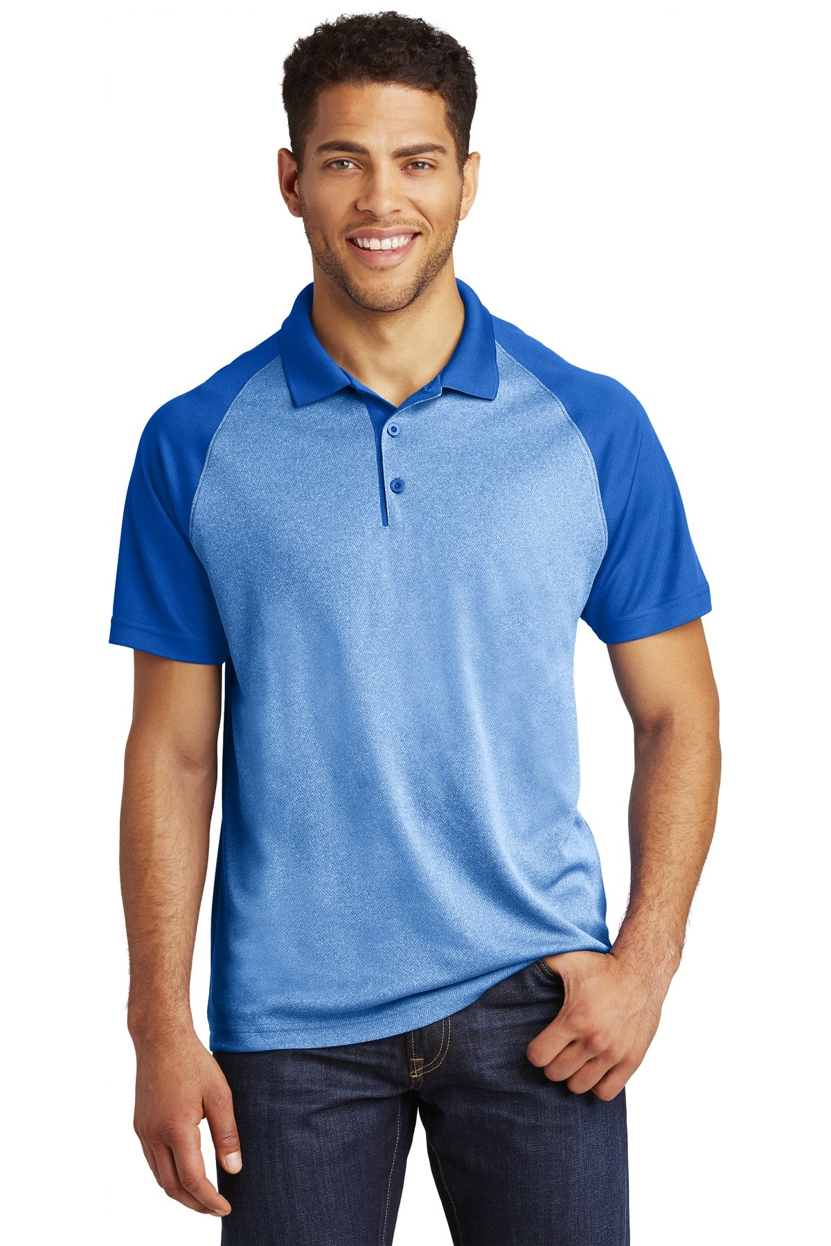 Sport-Tek  PosiCharge  RacerMesh  Raglan Heather Block Polo. ST641