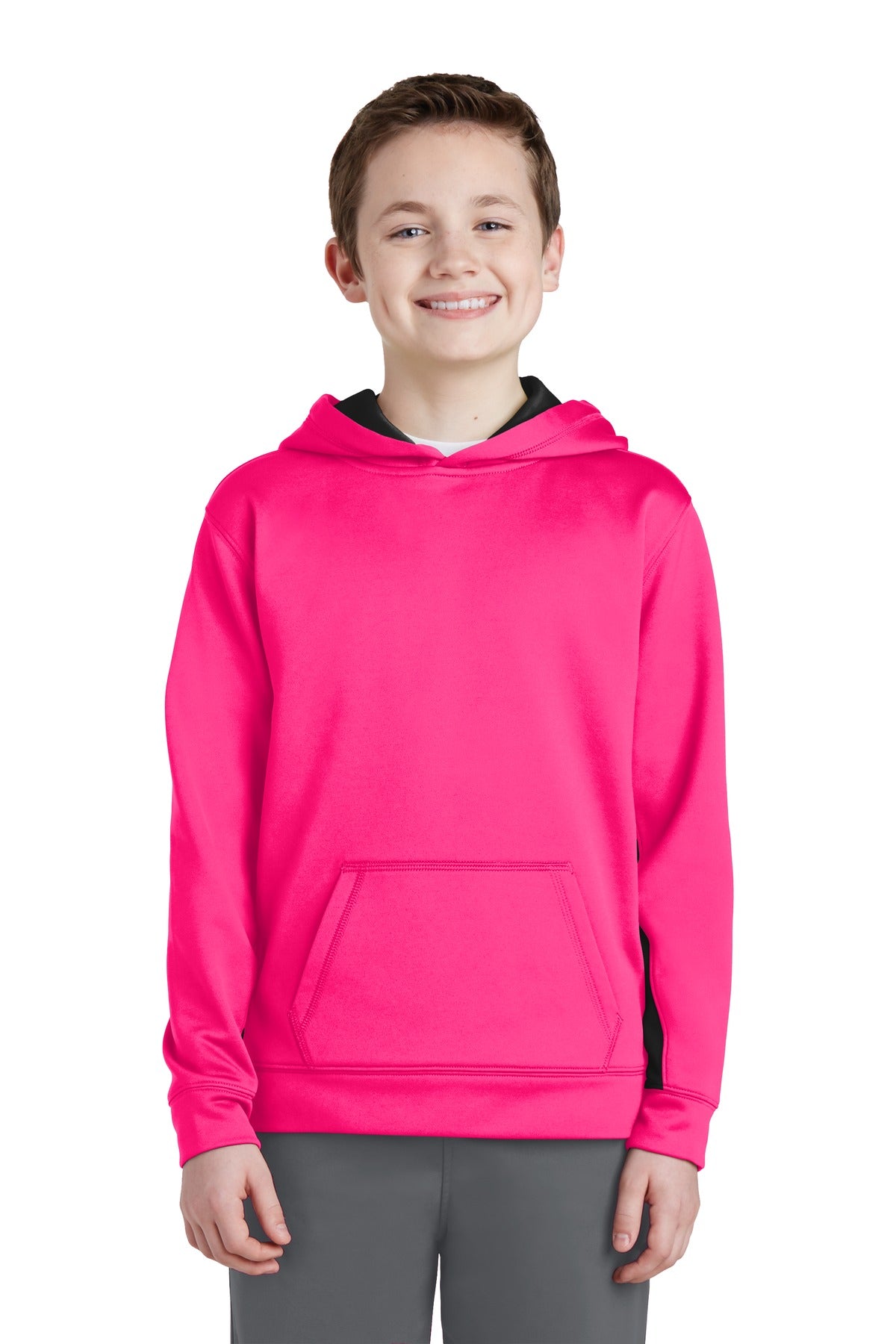 Sport-Tek Youth Sport-Wick Fleece Colorblock Hooded Pullover.  YST235