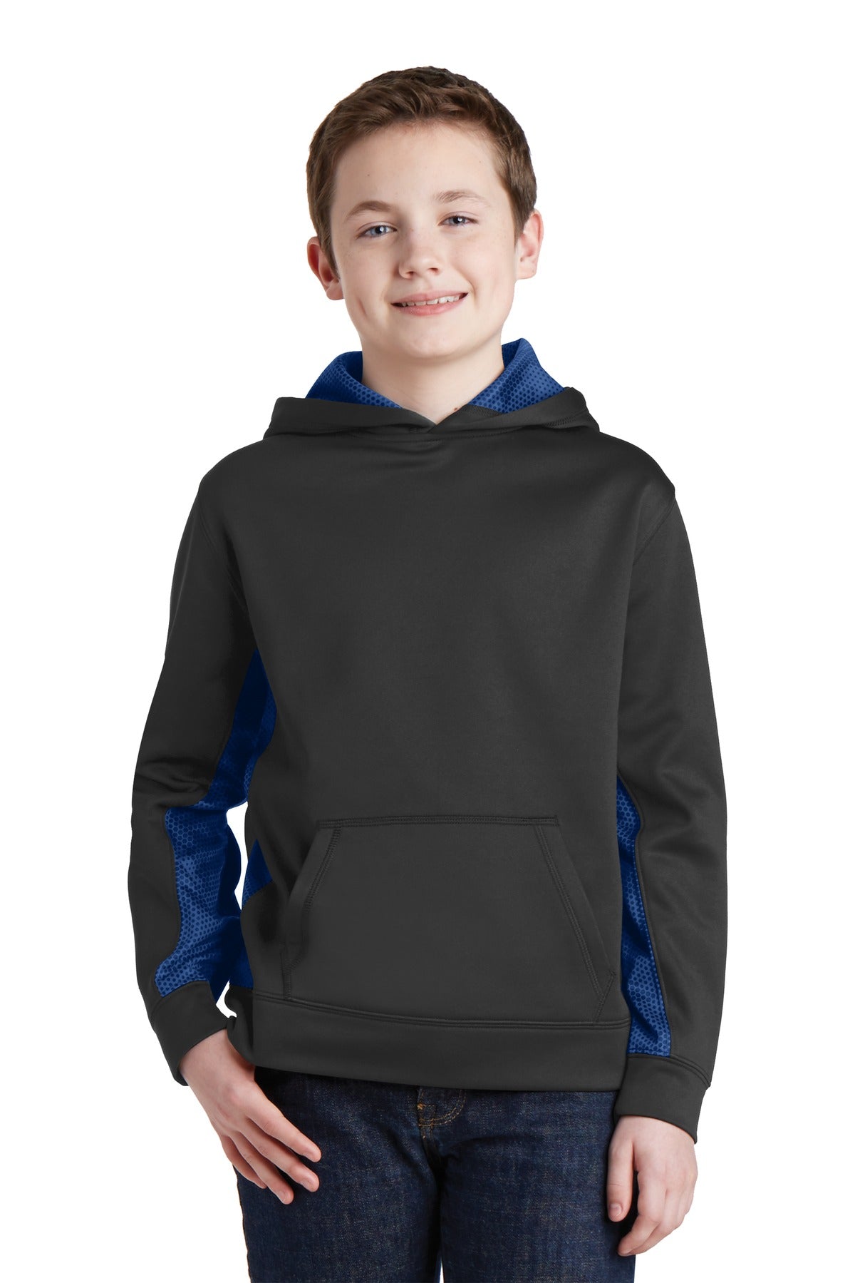 Sport-Tek Youth Sport-Wick CamoHex Fleece Colorblock Hooded Pullover.  YST239