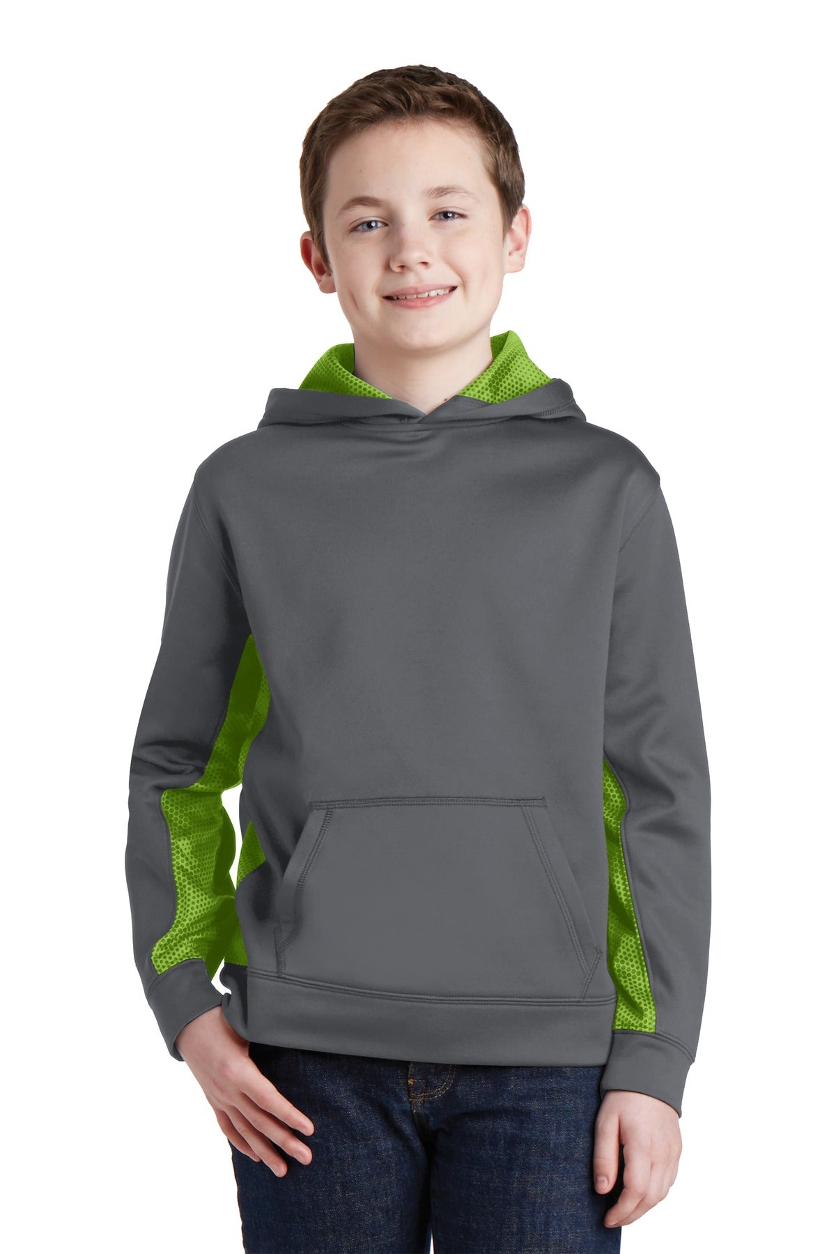 Sport-Tek Youth Sport-Wick CamoHex Fleece Colorblock Hooded Pullover.  YST239