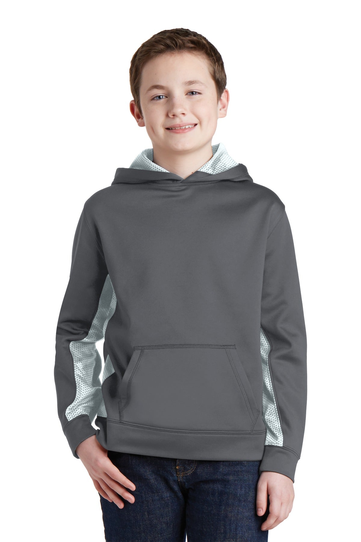 Sport-Tek Youth Sport-Wick CamoHex Fleece Colorblock Hooded Pullover.  YST239