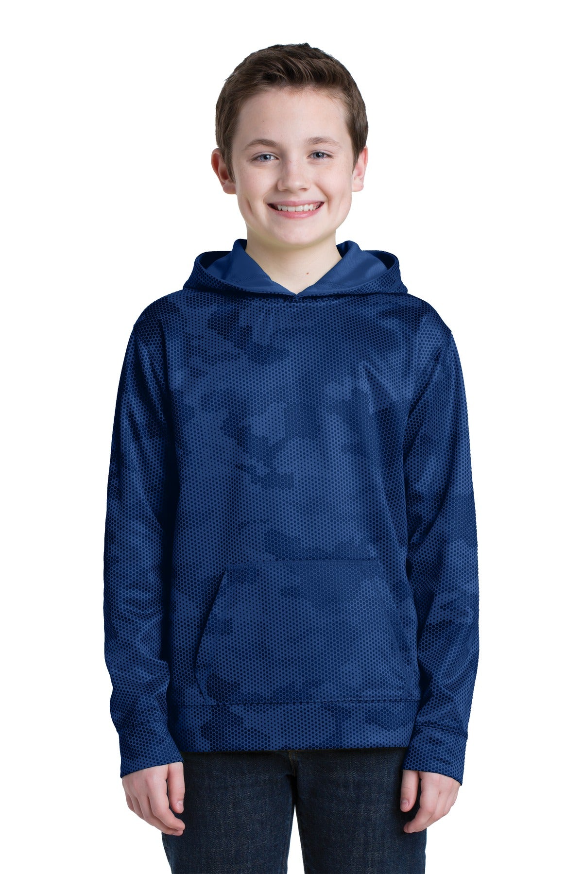 Sport-Tek Youth Sport-Wick CamoHex Fleece Hooded Pullover.  YST240