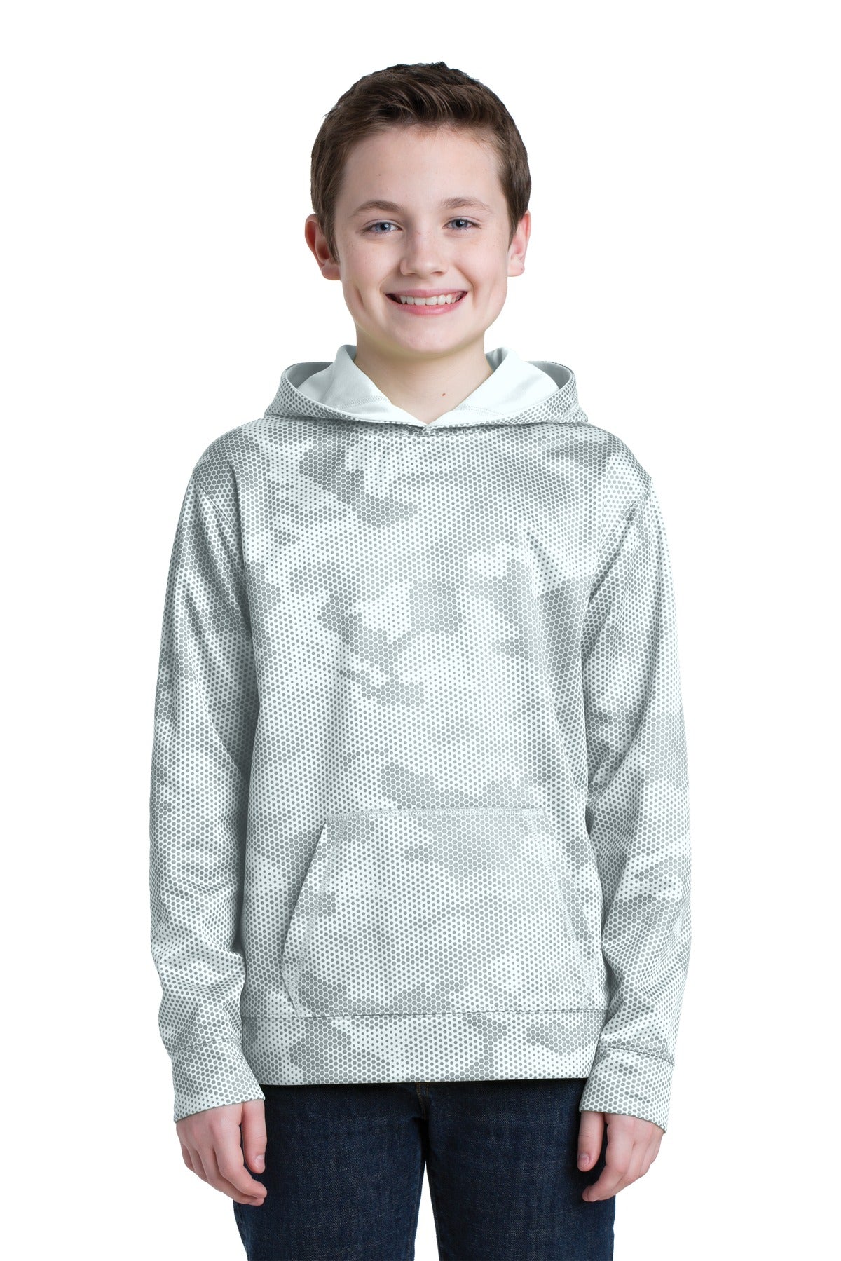 Sport-Tek Youth Sport-Wick CamoHex Fleece Hooded Pullover.  YST240