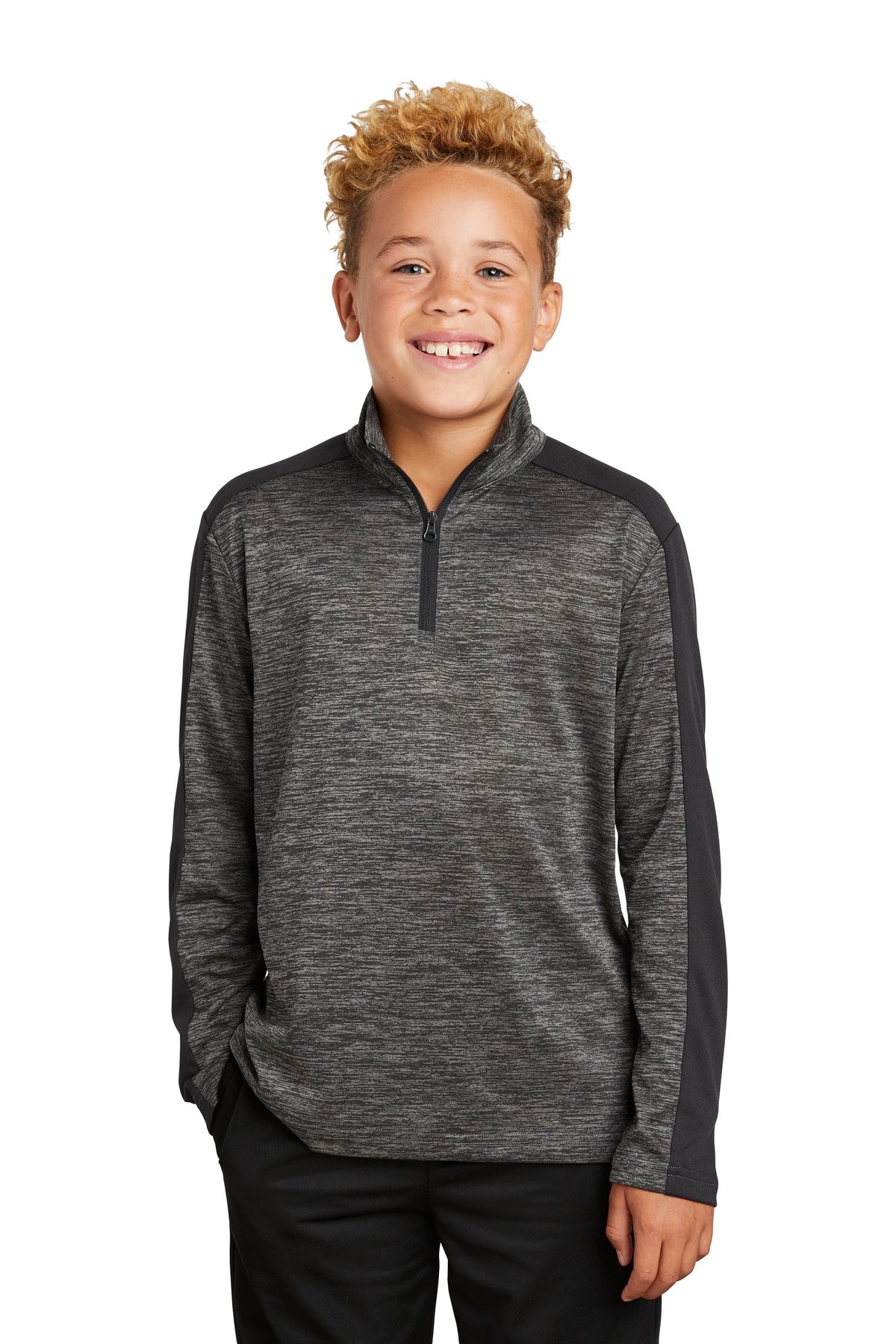 Sport-Tek  Youth PosiCharge  Electric Heather Colorblock 1/4-Zip Pullover. YST397