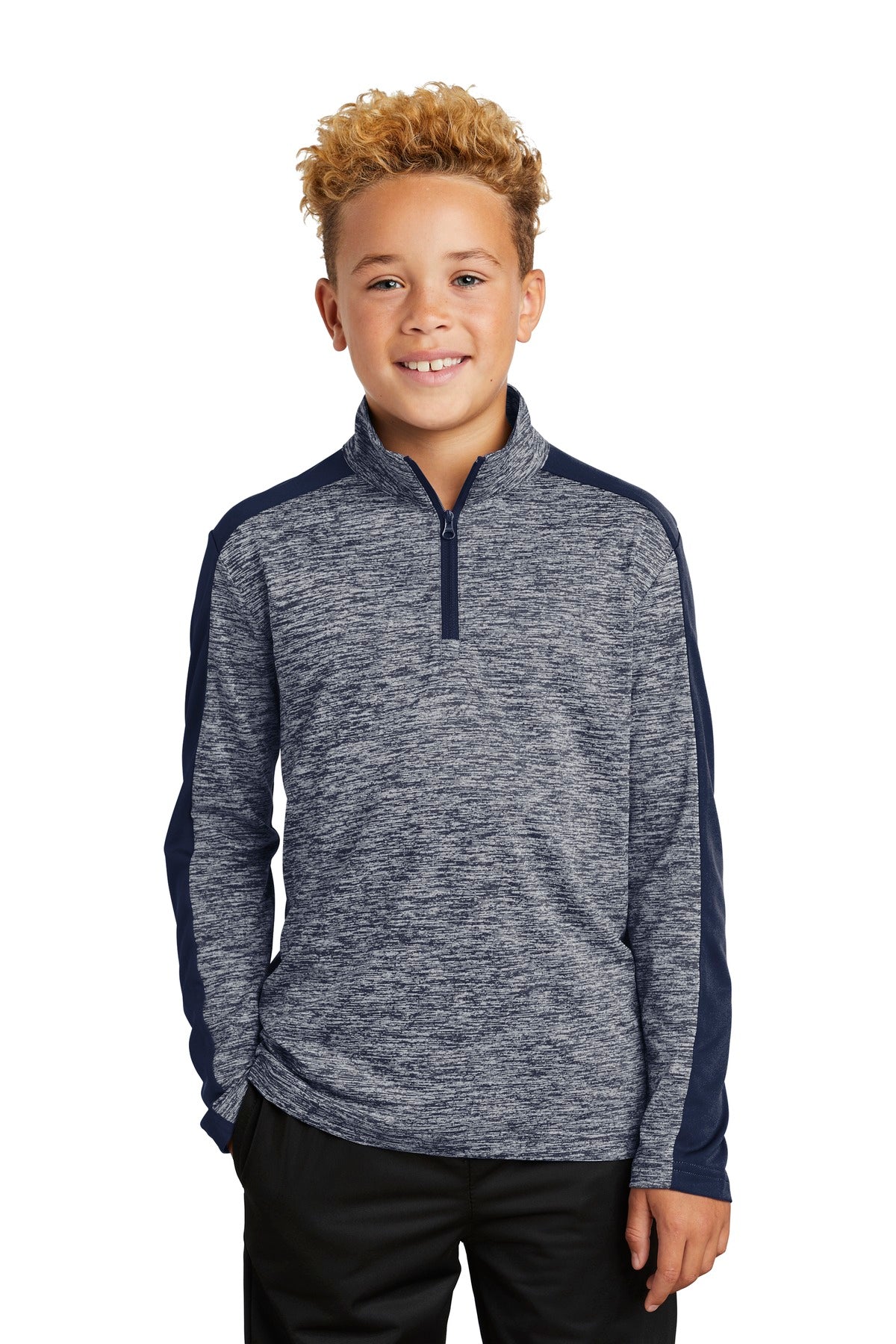 Sport-Tek  Youth PosiCharge  Electric Heather Colorblock 1/4-Zip Pullover. YST397