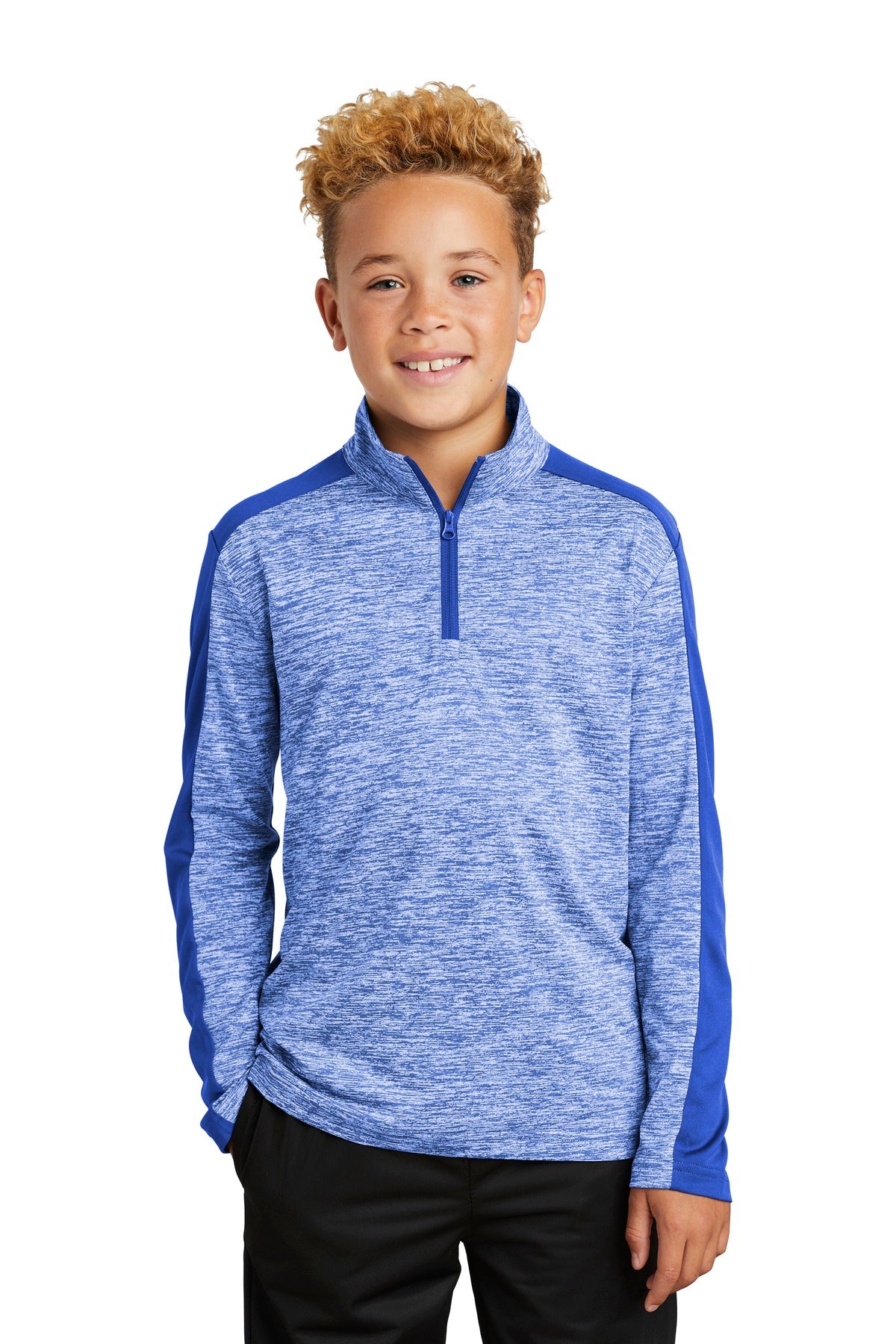 Sport-Tek  Youth PosiCharge  Electric Heather Colorblock 1/4-Zip Pullover. YST397